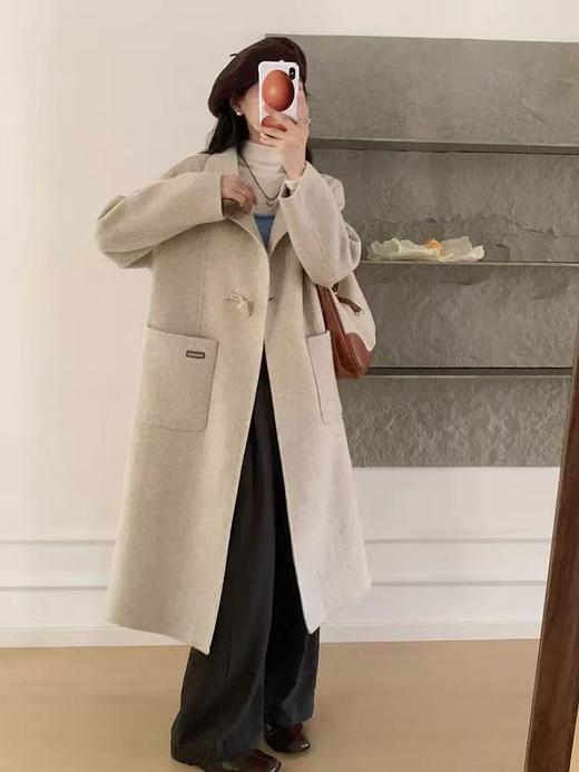   【轻奢双面尼】2522（100%澳洲超细羊毛）韩系牛角扣高级感双面尼羊毛大衣-喜出 商品图1