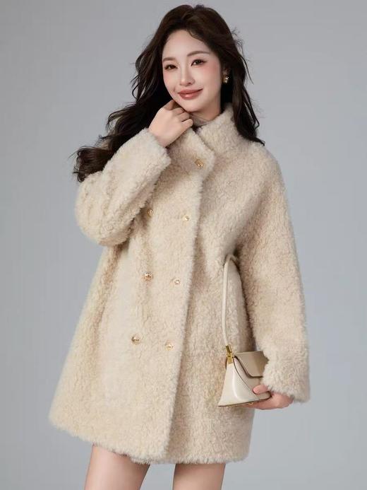 百家好品牌【100%绵羊毛】CF32韩版减龄小香风双排扣中长外套-喜出 商品图0