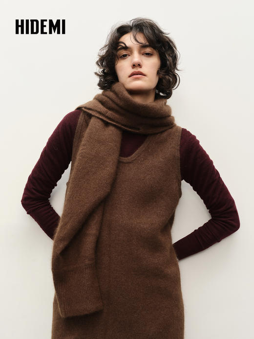 HIDEMI 深棕色浣熊毛厚款简约设计感三件套 商品图0