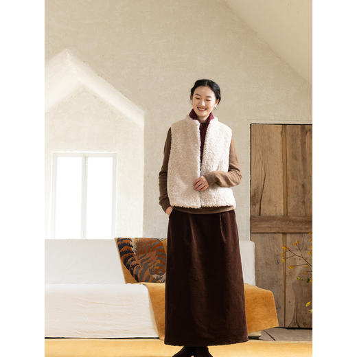 牧衣游原创 净色灯芯绒半身裙新款文艺复古简约百搭直筒半裙 汀之 商品图2