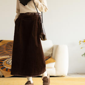 牧衣游原创 净色灯芯绒半身裙新款文艺复古简约百搭直筒半裙 汀之