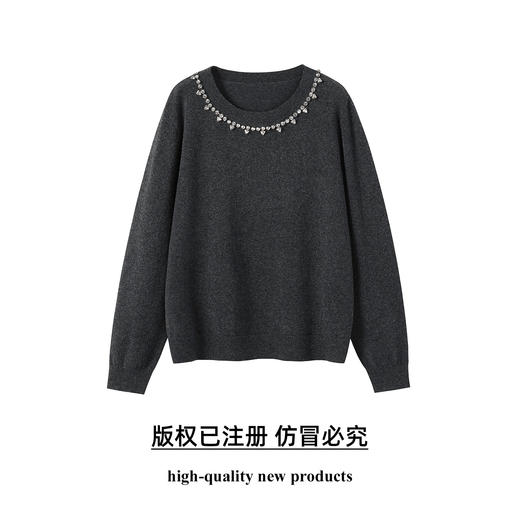 奢姿大码女装2025秋季减龄圆领钉钻针织衫胖妹妹时尚简约百搭毛衣9653653812 商品图0