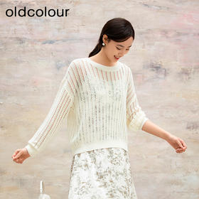 oldcolour欧珂商场同款纯色圆领镂空休闲长袖套头衫女Q130511A1