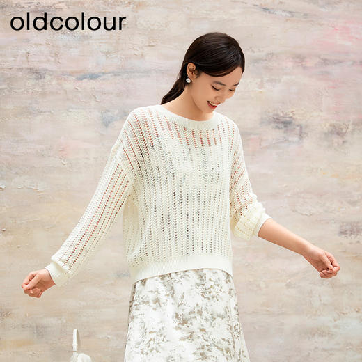 oldcolour欧珂商场同款纯色圆领镂空休闲长袖套头衫女Q130511A1 商品图0