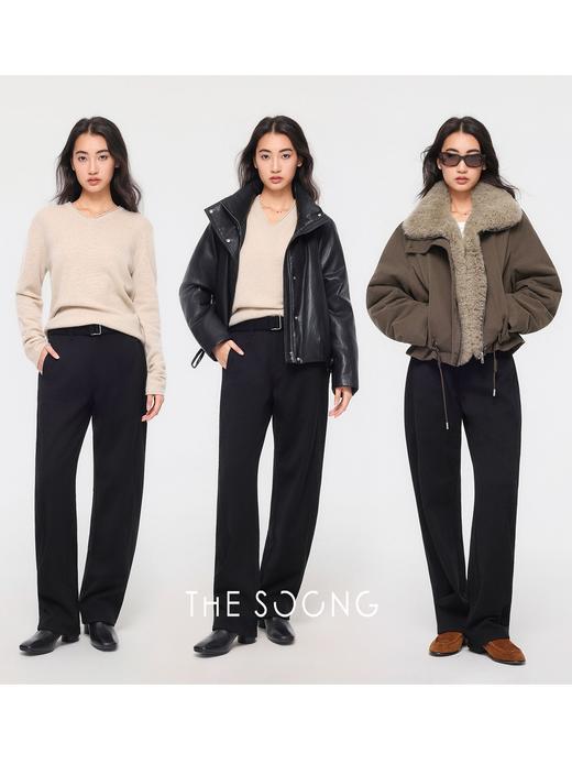 THESOONG"权威裤"加厚加绒天鹅绒面抗皱肌理感中腰休闲裤HBKZ7302 商品图3