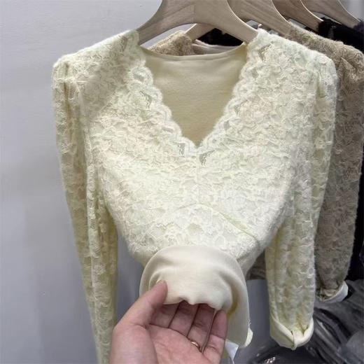 丁摩 磨毛蕾丝性感修身加绒加厚打底衫 商品图2