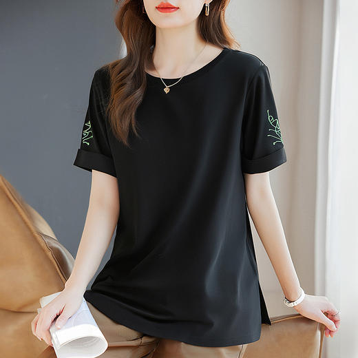 宽松短袖女t恤2025新款休闲黑色上衣胖mm大码女装夏季遮肚体恤衫 商品图2