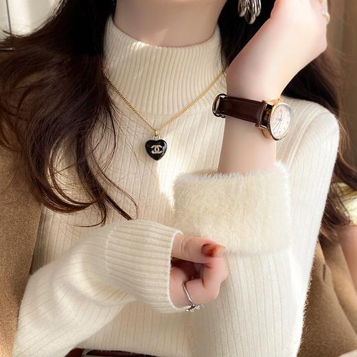 半高领毛衣女秋冬2025新款冬季加厚一体绒打底衫内搭修身针织上衣 商品图0