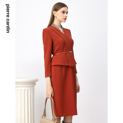 皮尔卡丹女装连衣裙秋季淑女拼接领通勤假两件连衣裙P3326E3920C0 商品图1