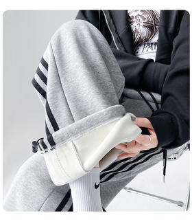 【YW】无忧购 美式运动阔腿裤女高腰垂感慵懒三杠两穿运动裤 H-1592（截单后3-5天发货）