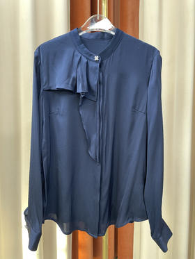 「断码清仓」不对称荷叶边立领真丝衬衫 L码 ZFYY066