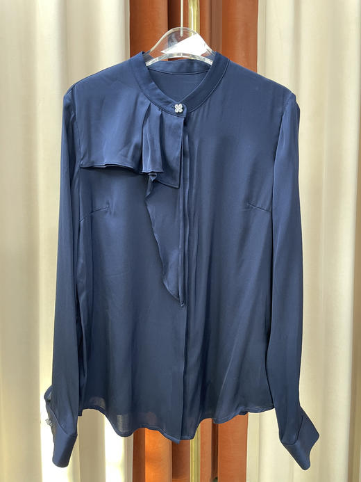 「断码清仓」不对称荷叶边立领真丝衬衫 L码 ZFYY066 商品图0