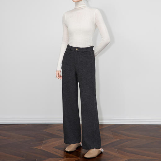 「高货wl」全新升级【铂金会员220/天猫289/差价69】(61754)洛诗琳通勤加厚毛呢长裤2025秋冬休闲直筒窄版阔腿裤女 商品图0