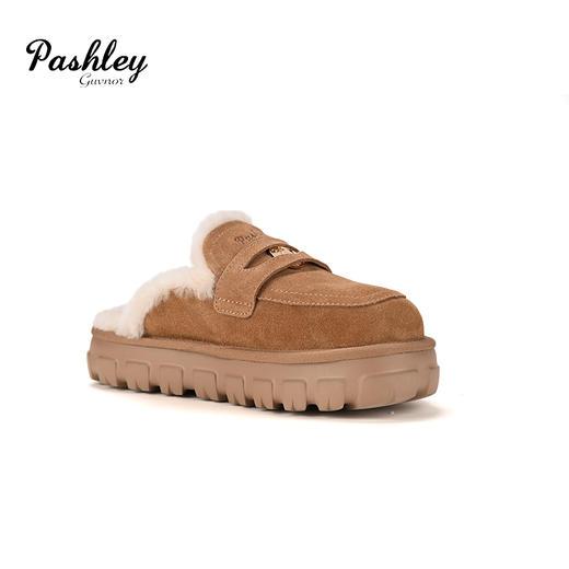 【梅花出品】帕奢利美利奴羊毛车轮底硬币款毛拖鞋HZ0033-1P 商品图4