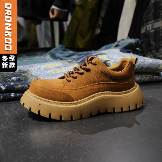 DRONKOO 2025 系带亮皮拼小暗格皮擦色低帮真皮休闲鞋 商品图0