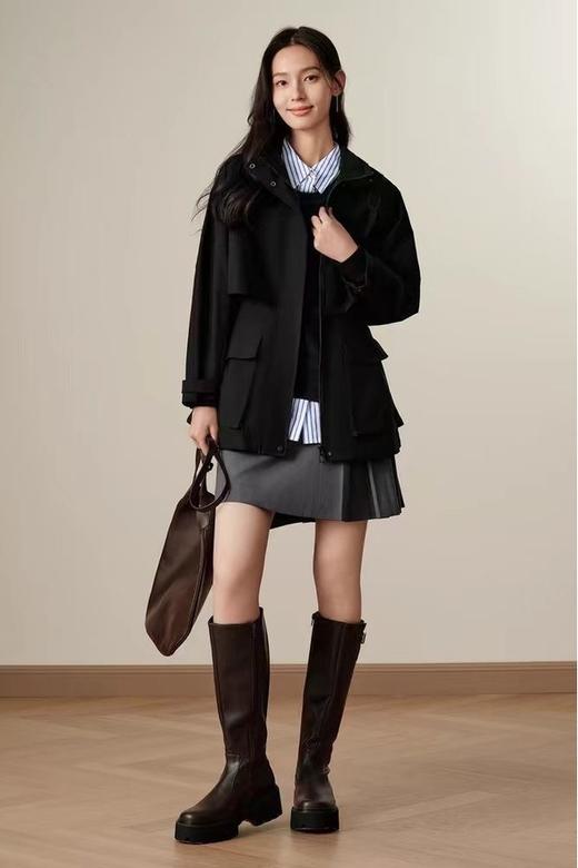 LNNNS 高级感黑色连帽短款风衣外套 21377 商品图2