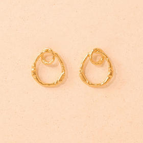 北京仓｜Agapee-KYTHERA-金色 两个圆环 锤纹 耳环［法国设计师］