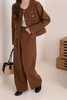 Le Malene 咖色圆领小香风短款外套高腰长裤套装 21348 商品缩略图0