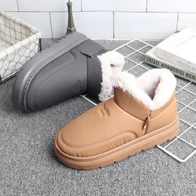 男/女士冬季加厚皮面保暖防水高帮棉鞋女PU厚底毛绒外穿居家包跟棉拖鞋 男【WG25135W/WG25135M】