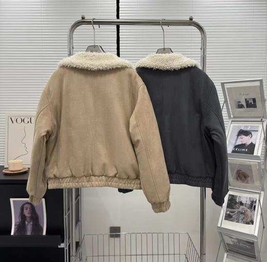 D111137三叶草麂皮绒+羊羔绒拼接棉服外套男女同款 商品图10