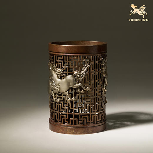 铜师傅《八骏笔筒》书房客厅铜摆件 家居工艺品 老师礼物 商品图2