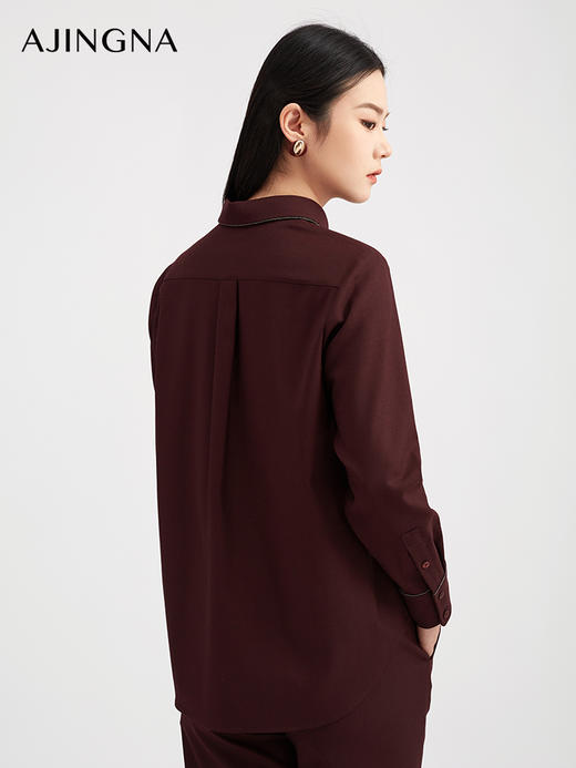 【商场同款】阿菁娜秋季新款设计感羊毛衬衫前短后长设计气质小众穿搭A30Q109028 商品图5