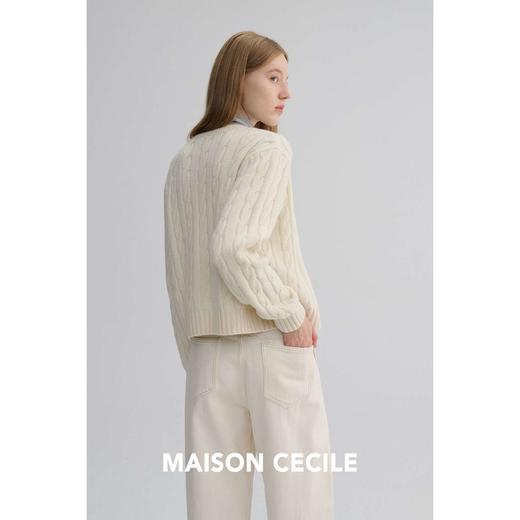 MAISON CECILE 复古绞花肌理感软糯羊毛修身圆领经典百搭针织开衫 商品图4