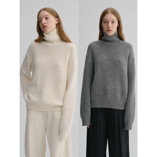 MAISON CECILE 重磅高克重粗针羊绒羊毛加厚保暖廓形松弛高领毛衣 商品图0