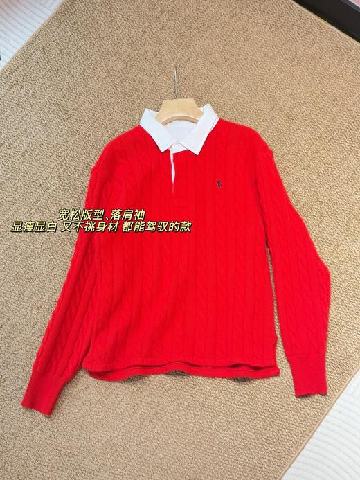 Ralph Laure*n拉夫劳*伦 100%羊毛🦙粗绞花polo领毛衣 商品图10