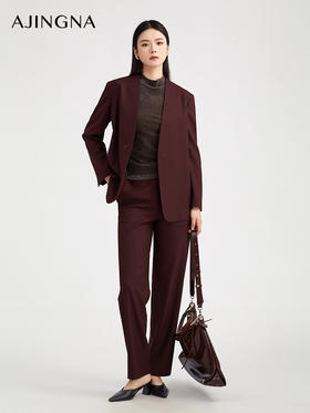 【商场同款】阿菁娜秋季新款极简无领西装外套直身版型珠排装饰高级感A30Q108036