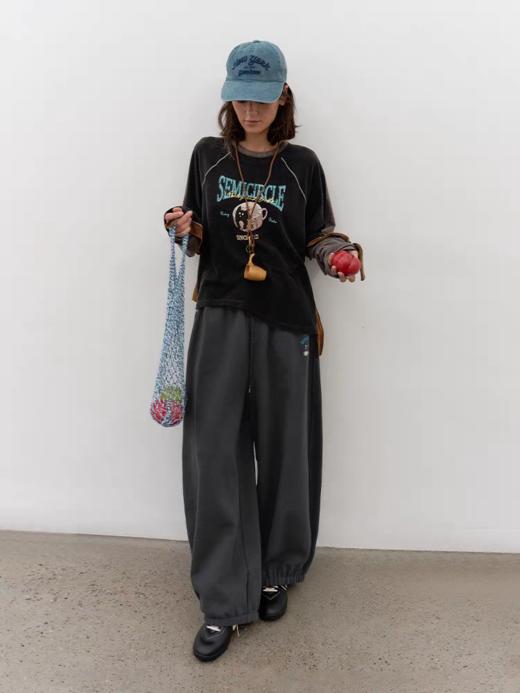 半圆/D56381108/圆领拼色工艺不对称t恤 商品图1