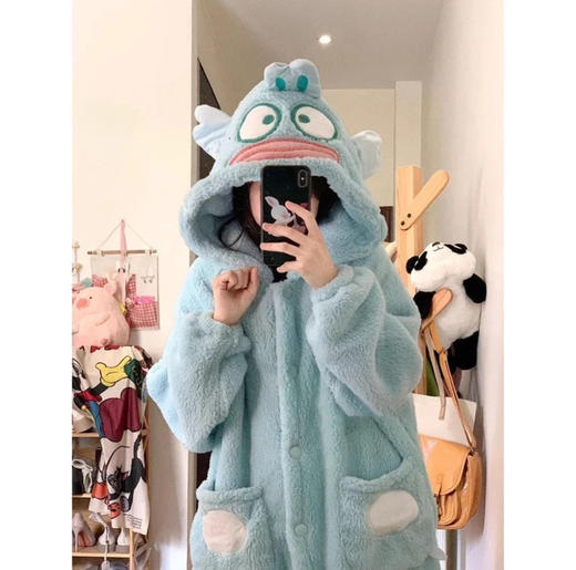 希燕茵2025卡通睡袍女秋冬珊瑚绒新款加绒可爱连帽少女家居服XY0013★ 商品图9
