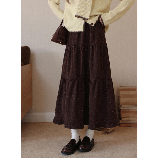 鹿向南「棕糖花语」咖色复古a字半身裙女秋冬小个子高腰蛋糕裙子 商品图2