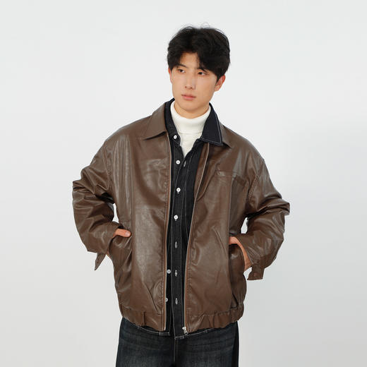 酷帅风简约韩系翻领皮衣-纪念日百货门店同款166296411 商品图1