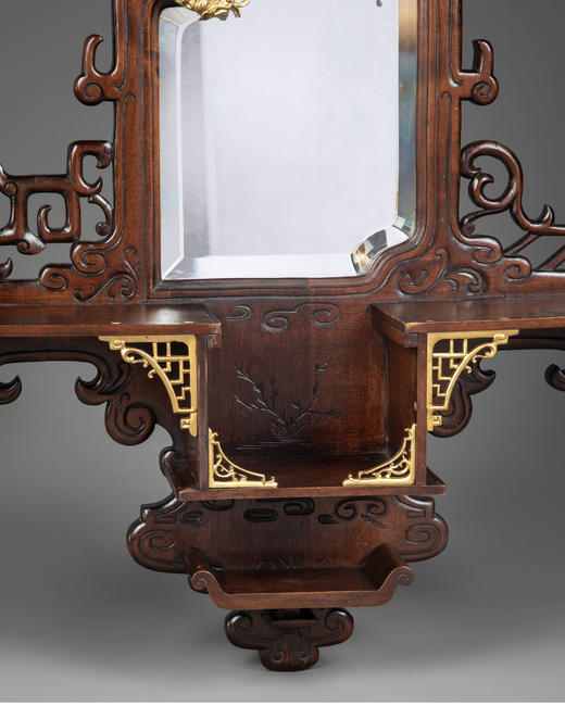 【已售】独角鹿西洋古董 1880年代法国出品Viardot东方风格蟠龙造型铜鎏金装饰镂雕挂镜 商品图4