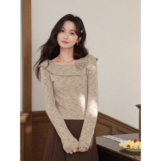 鹿向南「浮光梦录」设计感燕麦色内搭针织衫女秋冬季收腰显瘦上衣 商品图2