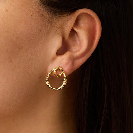 北京仓｜Agapee-KYTHERA-金色 两个圆环 锤纹 耳环［法国设计师］ 商品图1