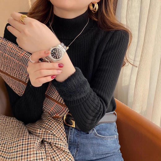 秋款热卖 内里一体绒面料 半高领长袖打底毛衣女冬季2025新款网红爆款内搭上衣 商品图2