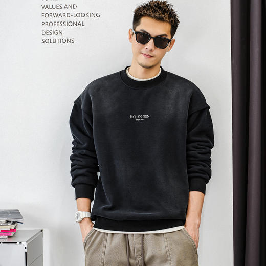 徐太浪【街头风 帅气字母】加绒卫衣男秋冬款大码百搭打底衫上衣 商品图1