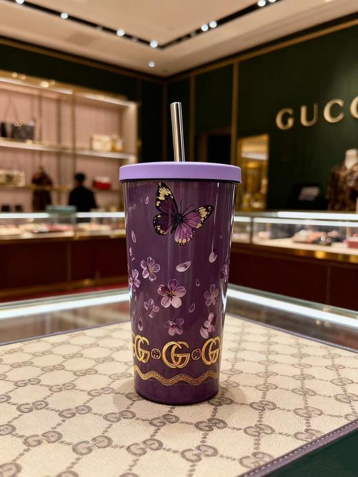 D111106紫色花样咖啡杯25年新款高颜值吸管保温杯 商品图9