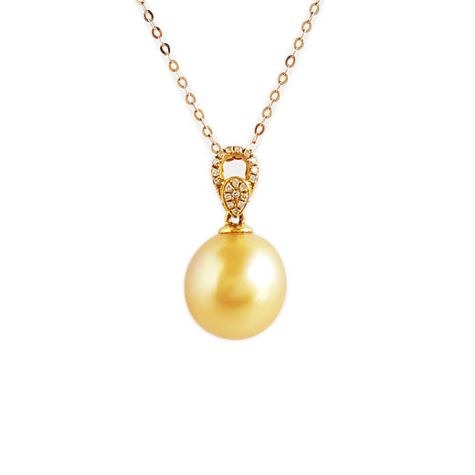 【天然正品】AU750黄金镶钻镶天然近完美约11.8MM浓金色南洋海水珍珠吊坠项链 链长：45CM（长度可调节）女士281025AH60 商品图0