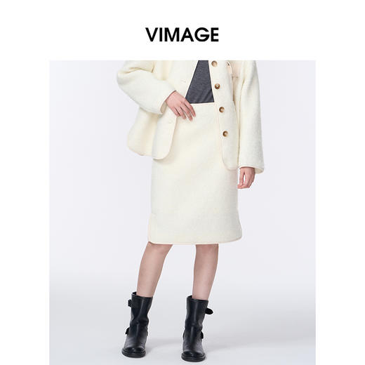 VIMAGE纬漫纪圈圈呢简约一字腰头侧面微开叉设计直筒包臀半裙V2406118 商品图2