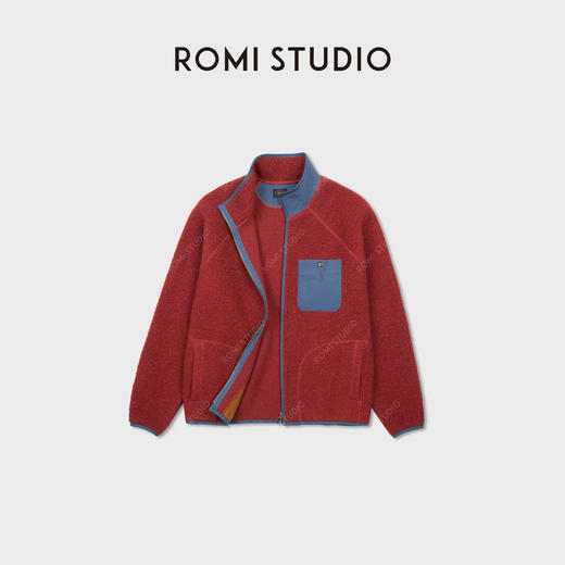 ROMI STUDIO“强缩羊毛”复古撞色针织摇粒绒立领外套 RWCWWY6861 商品图0