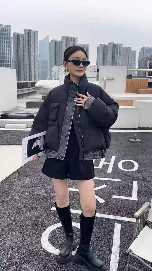 假两件【羽绒服】面包服！韩版宽松拼牛仔短款设计感羽绒服-喜出 商品图2