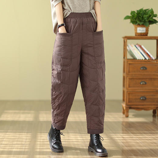 GYH 2346休闲简约纯色螺纹拼接妈妈棉裤保暖休闲裤宽松 商品图1