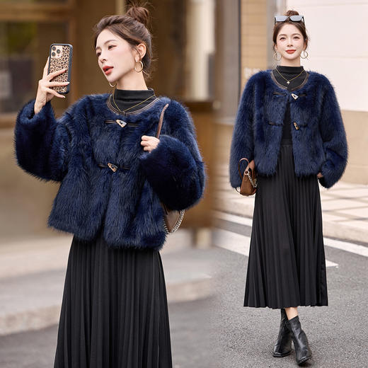 HR YJH5519高级感显气质双色长毛皮毛一体外套 商品图2