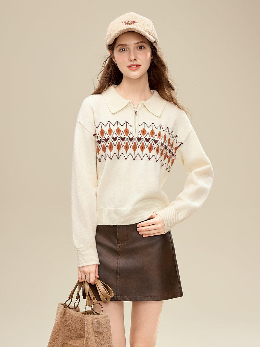 【百图lulu定制】【琉璃针织衫】慵懒风 微宽松 菱形格纹 POLO领 毛衣