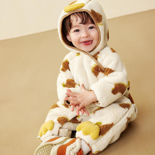 【艺术家联名】迷你巴拉婴儿衣服男女宝宝连帽加厚毛绒连体衣爬服 商品图2