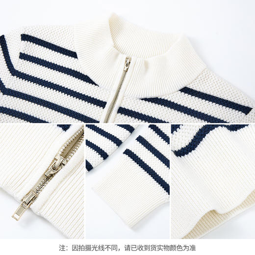 【商场同款】CNR5B80 “ 去班味开衫 ” 经典蓝白条纹配色，简约耐看 绵羊毛立体菠萝针条纹开衫 商品图6