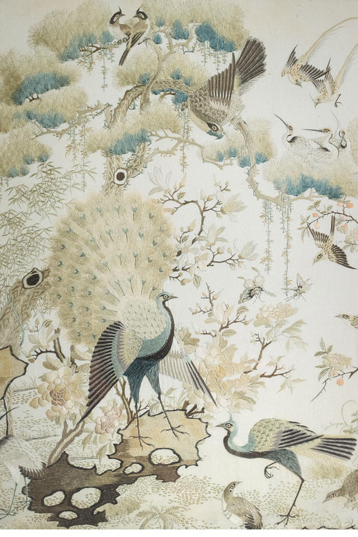 【已售】独角鹿西洋古董 1900年代清末出品木框螺钿镶嵌「屏开富贵」主题粤绣插屏 商品图5